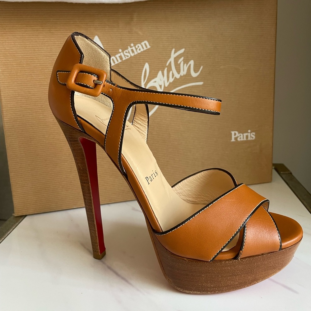 Christian Louboutin Tan Sandals. Worn once. Size 35.5